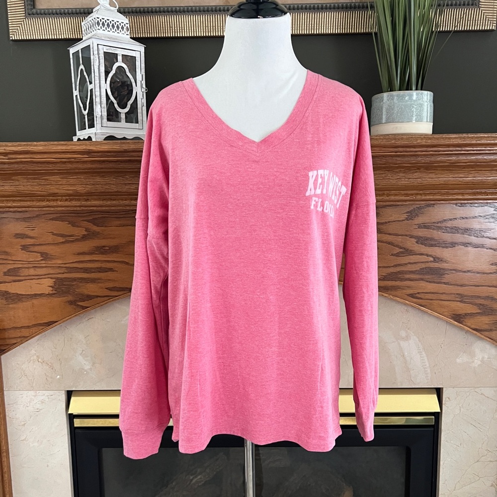 Exist Women's Pink Long Sleeve V-Neck Key West Florida Top Sz. L NWOT